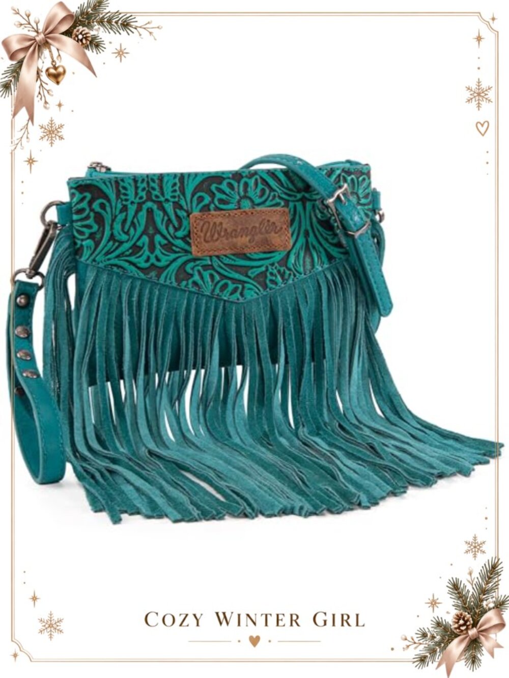 Western Tooling Fringe Wristlet Convertible Crossbody Clutch Bag